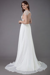 Beach Wedding Dresses Lace Satin A-line Ivory Luxury Back Cross High Split Summer Bridal Gowns With Train-Dbrbridal