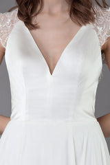 Beach Wedding Dresses Lace Satin A-line Ivory Luxury Back Cross High Split Summer Bridal Gowns With Train-Dbrbridal