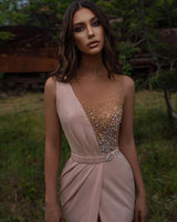 Beautiful Beadings Long Prom Dress With Split Sleeveless-Dbrbridal