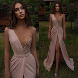 Beautiful Beadings Long Prom Dress With Split Sleeveless-Dbrbridal