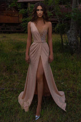 Beautiful Beadings Long Prom Dress With Split Sleeveless-Dbrbridal