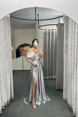 Beautiful Off The Shoulder Prom Dress With Split Ruffles A-Line Evening Gowns-Dbrbridal