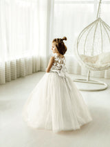 Beautiful Puffy Sleeveless Flower Girl Dresses Lace Appliqued-Dbrbridal