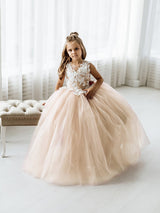 Beautiful Puffy Sleeveless Flower Girl Dresses Lace Appliqued-Dbrbridal