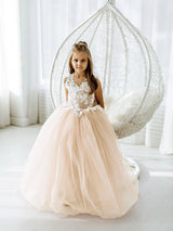 Beautiful Puffy Sleeveless Flower Girl Dresses Lace Appliqued-Dbrbridal