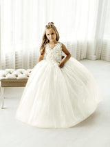 Beautiful Puffy Sleeveless Flower Girl Dresses Lace Appliqued-Dbrbridal