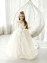 Beautiful Puffy Sleeveless Flower Girl Dresses Lace Appliqued-Dbrbridal