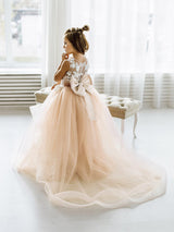 Beautiful Puffy Sleeveless Flower Girl Dresses Lace Appliqued-Dbrbridal
