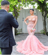 Beautiful Round Neck Sequins Mermaid Long Sleeves Tulle Prom Dresses-Dbrbridal