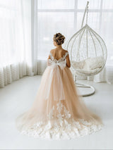 Beautiful Sleeveless Flower Girl Dress Floral Lace Champagne-Dbrbridal