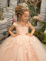 Beautiful Sleeveless Tulle Flower Girls Dress With Appliques Ball Gown-Dbrbridal