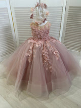 Beautiful Sleeveless Tulle Flower Girls Dress With Appliques Ball Gown-Dbrbridal