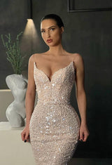 Beautiful Spaghetti-Straps Sequins Prom Dresses Mermaid Sleeveless-Dbrbridal