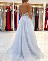 Beautiful Sweetheart Prom Dress Long Backless Tulle Evening Gowns-Dbrbridal