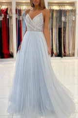 Beautiful Sweetheart Prom Dress Long Backless Tulle Evening Gowns-Dbrbridal