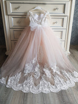 Beautiful Tulle Lace Flower Girl Dress with Appliques-Dbrbridal