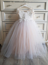 Beautiful Tulle Lace Flower Girl Dress with Appliques-Dbrbridal