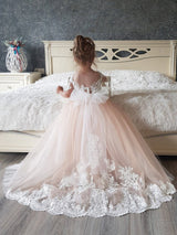 Beautiful Tulle Lace Flower Girl Dress with Appliques-Dbrbridal