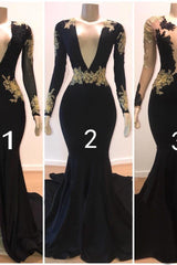Beautiful V-Neck Long Sleeves Appliques Mermaid Floor-Length Prom Dresses-Dbrbridal