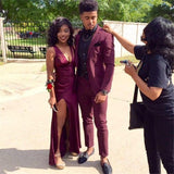 Bespoke Burgundy Two-Piece Slim Fit Men's Prom Suits Online-Dbrbridal
