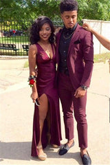 Bespoke Burgundy Two-Piece Slim Fit Men's Prom Suits Online-Dbrbridal