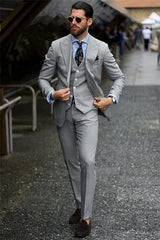 Bespoke Formal Mens Suits Regular Grey Three-Piece Business Suits-Dbrbridal