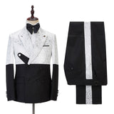 Black and White Jacquard Peaked Lapel Men Suits Online-Dbrbridal