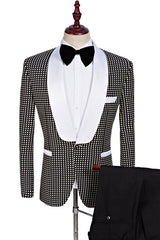 Black and White Shawl Lapel Wedding Suits New Arrival Dot Prom Tuxedo-Dbrbridal