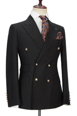Black Double Breasted Men's Formal Suit with Peak Lapel-Dbrbridal