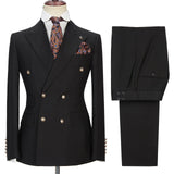 Black Double Breasted Men's Formal Suit with Peak Lapel-Dbrbridal