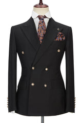 Black Double Breasted Men's Formal Suit with Peak Lapel-Dbrbridal