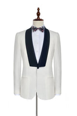 Black Knife Collar Gorgeous White Wedding Suits for Men One Button Wedding Tuxedos-Dbrbridal