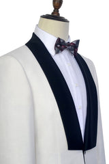 Black Knife Collar Gorgeous White Wedding Suits for Men One Button Wedding Tuxedos-Dbrbridal
