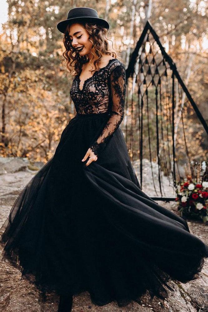 Black Long Sleeves Lace Evening Dress Tulle Party Gowns Dbrbridal Black Long Sleeves Lace Evening Dress Tulle Party Gowns Dbrbridal