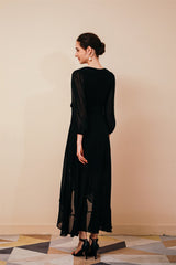 Black Long Sleevess High low Chiffon Evening Party Gowns-Dbrbridal