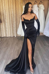 Black Mermaid Prom Dress with Sequins and Long Slit-Dbrbridal