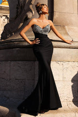 Black Mermaid Strapless Sweetheart Long Dress with Beadings-Dbrbridal