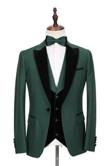 Black Peak Lapel Dark Green Men's Wedding Suit Velvet Banding Edge Formal Suit-Dbrbridal