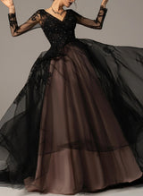 Black Retro style Lace Wedding Dress Long Sleeves-Dbrbridal