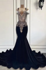 Black Sleeveless Square Mermaid Prom Dresses with Crystal Beadings-Dbrbridal