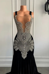 Black Sleeveless Square Mermaid Prom Dresses with Crystal Beadings-Dbrbridal