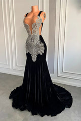 Black Sleeveless Square Mermaid Prom Dresses with Crystal Beadings-Dbrbridal