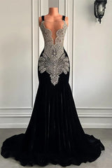 Black Sleeveless Square Mermaid Prom Dresses with Crystal Beadings-Dbrbridal