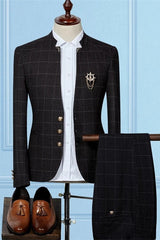Black Slim Sit Plaid Gorgeous Two Pieces Men Suits Online-Dbrbridal