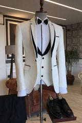 Black White Notched Lapel Slim Fit Men's Prom Suits-Dbrbridal