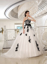 Black White Wedding Dresses Ball Gown Strapless Lace Sash Bridal Dresses-Dbrbridal