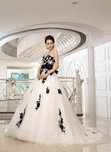 Black White Wedding Dresses Ball Gown Strapless Lace Sash Bridal Dresses-Dbrbridal