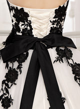 Black White Wedding Dresses Ball Gown Strapless Lace Sash Bridal Dresses-Dbrbridal