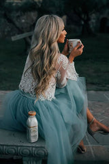 Blue Casual Wedding Dress A-line Designed Neckline Lace Tulle Bridal Gowns-Dbrbridal