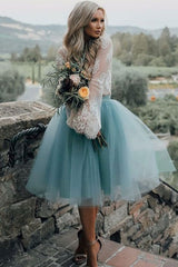 Blue Casual Wedding Dress A-line Designed Neckline Lace Tulle Bridal Gowns-Dbrbridal